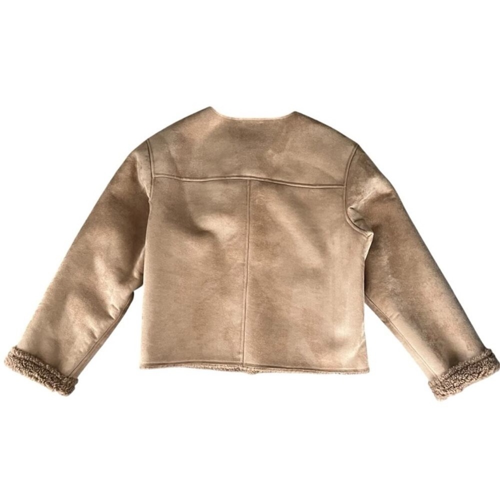 Xirena Women’s Thayer Suede Driftwood Tan Shearling Collarless Boxy Jacket Sz S - Picture 5 of 7